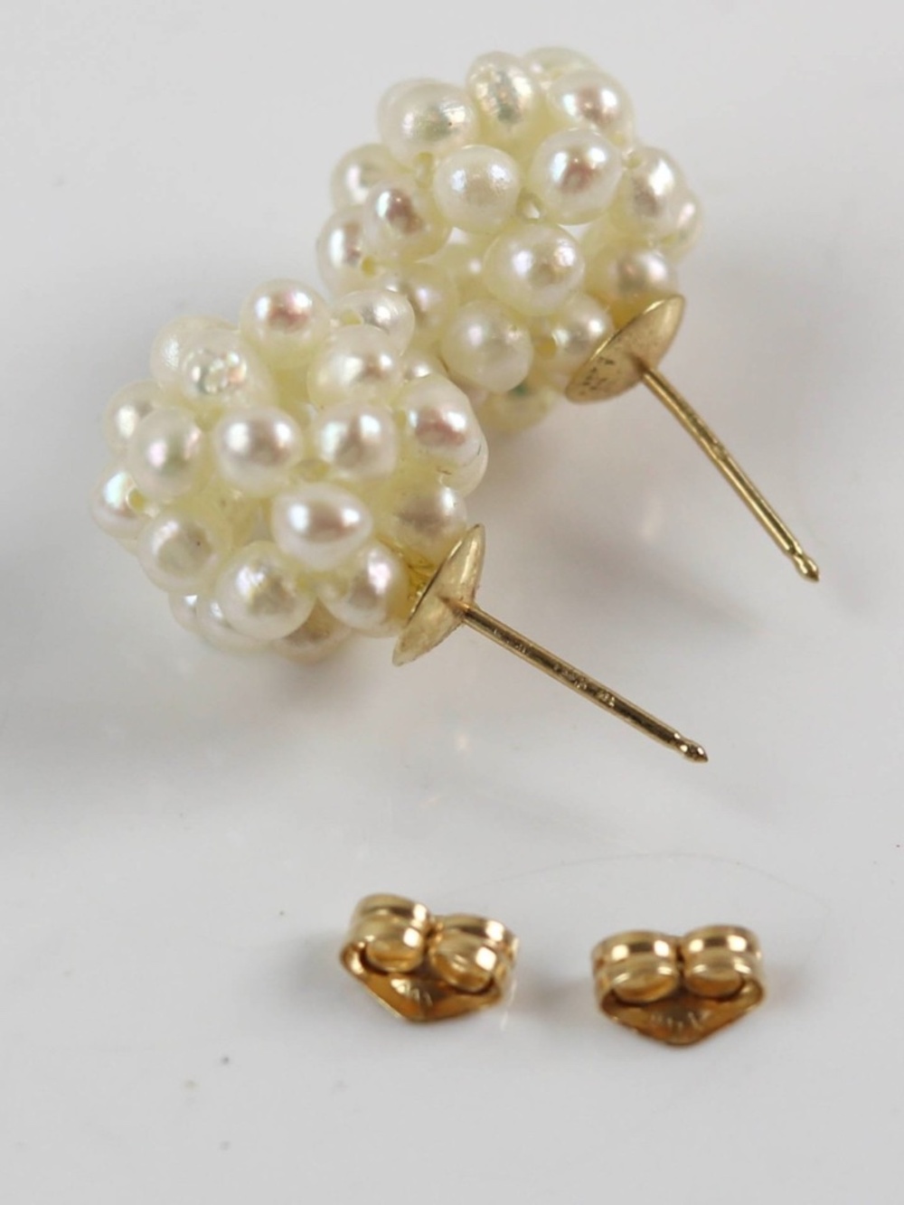14k Yellow Gold White Baroque Pearl Weave Stud Earrings